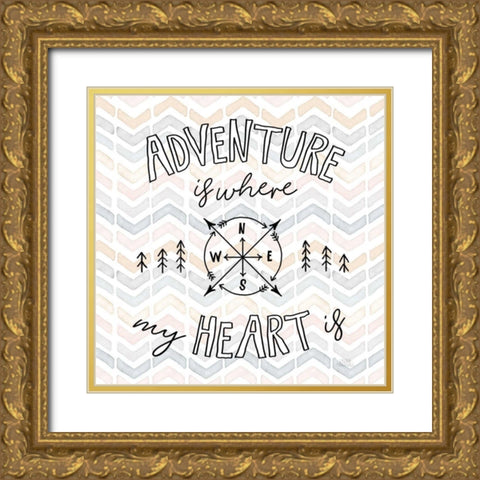 World Traveler III Chevron Gold Ornate Wood Framed Art Print with Double Matting by Marshall, Laura
