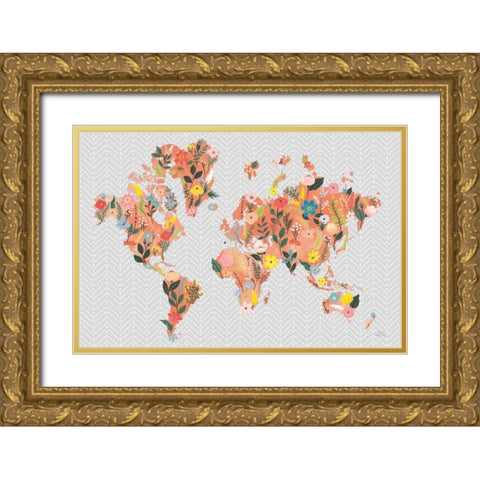 Wild Garden World Gray Gold Ornate Wood Framed Art Print with Double Matting by Marshall, Laura