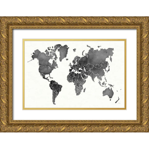 Watercolor Wanderlust Black Gold Ornate Wood Framed Art Print with Double Matting by Marshall, Laura