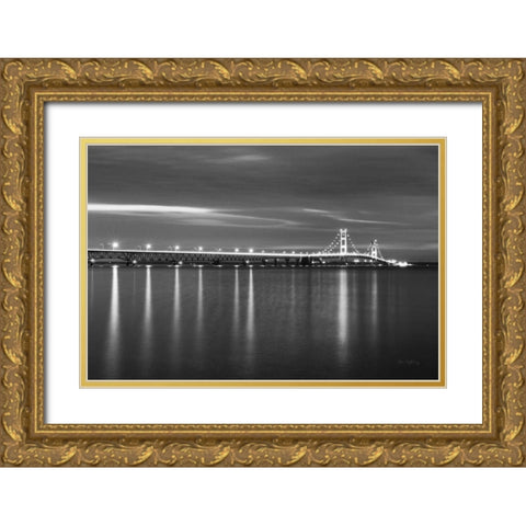 Mackinac Bridge BW Gold Ornate Wood Framed Art Print with Double Matting by Majchrowicz, Alan