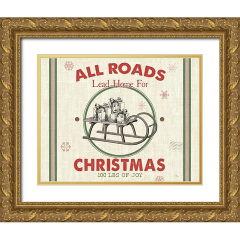 Farmhouse Holiday II v2 Gold Ornate Wood Framed Art Print with Double Matting by Pela Studio