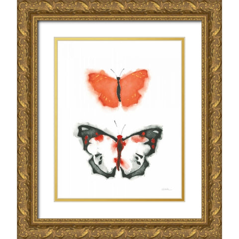 Watercolor Butterflies III Gold Ornate Wood Framed Art Print with Double Matting by Novak, Shirley