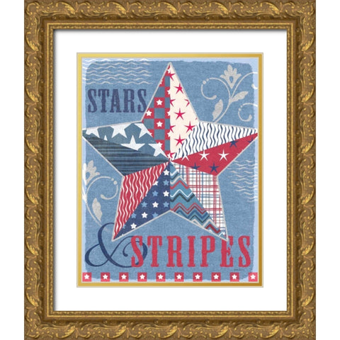 Stars and Stripes Star Dark Gold Ornate Wood Framed Art Print with Double Matting by Grove, Beth