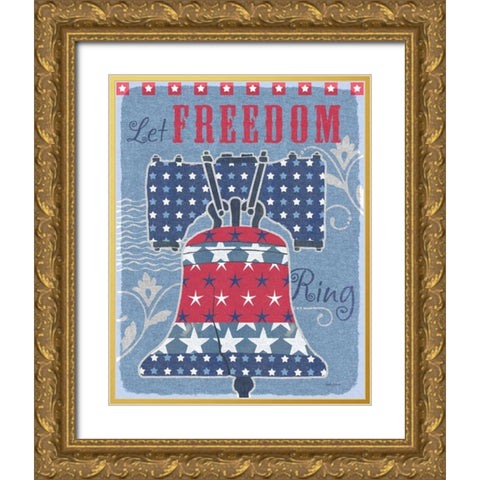 Stars and Stripes Bell Dark Gold Ornate Wood Framed Art Print with Double Matting by Grove, Beth