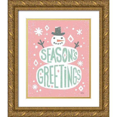 Christmas Whimsy Snowman Vintage Gold Ornate Wood Framed Art Print with Double Matting by Mullan, Michael