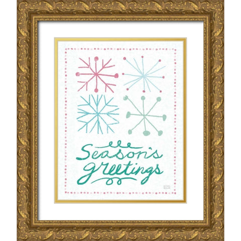 Merry Christmastime Snow Flake Vintage Gold Ornate Wood Framed Art Print with Double Matting by Mullan, Michael