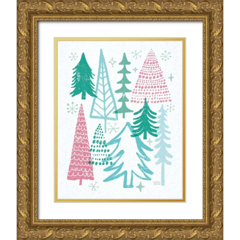Merry Christmastime Trees Vintage Gold Ornate Wood Framed Art Print with Double Matting by Mullan, Michael