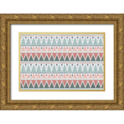 Ikat Pattern I Gold Ornate Wood Framed Art Print with Double Matting by Zaman, Farida