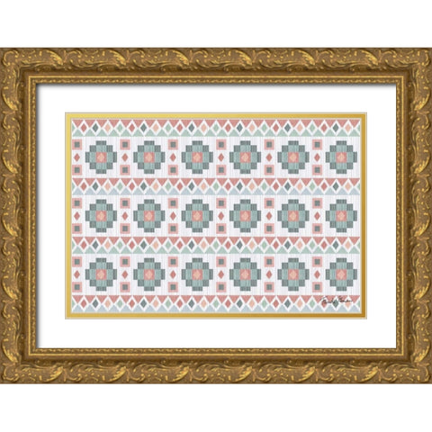 Ikat Pattern II Gold Ornate Wood Framed Art Print with Double Matting by Zaman, Farida