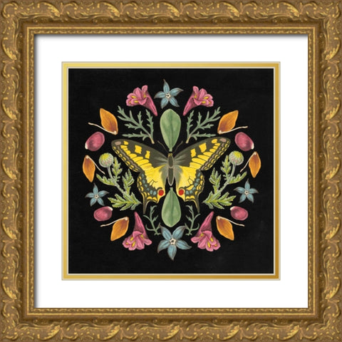 Butterfly Mandala III Black Gold Ornate Wood Framed Art Print with Double Matting by Wild Apple Portfolio