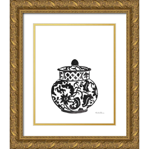 Chinoiserie II v2 Black Gold Ornate Wood Framed Art Print with Double Matting by Zaman, Farida