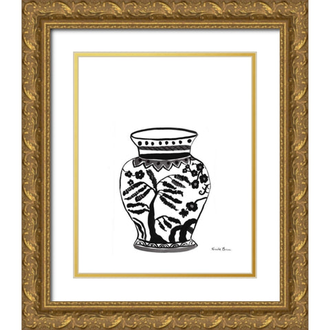 Chinoiserie IV v2 Black Gold Ornate Wood Framed Art Print with Double Matting by Zaman, Farida
