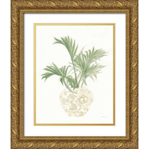 Palm Chinoiserie II Sage Gold Ornate Wood Framed Art Print with Double Matting by Nai, Danhui