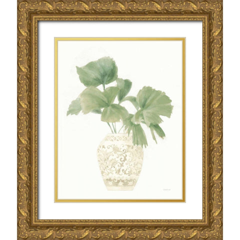 Palm Chinoiserie IV Sage Gold Ornate Wood Framed Art Print with Double Matting by Nai, Danhui