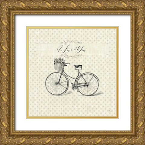 Paris Farmhouse III Bike Gold Ornate Wood Framed Art Print with Double Matting by Pela Studio