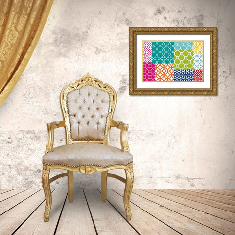 Bright Lattice Tile Patchwork Gold Ornate Wood Framed Art Print with Double Matting by Mullan, Michael