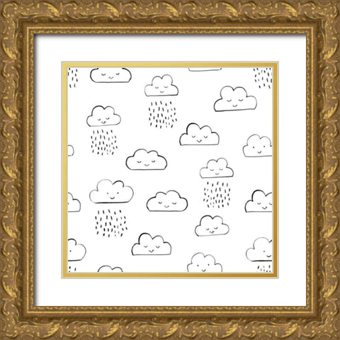 Neighborhood Pals Pattern IA Gold Ornate Wood Framed Art Print with Double Matting by Zaman, Farida