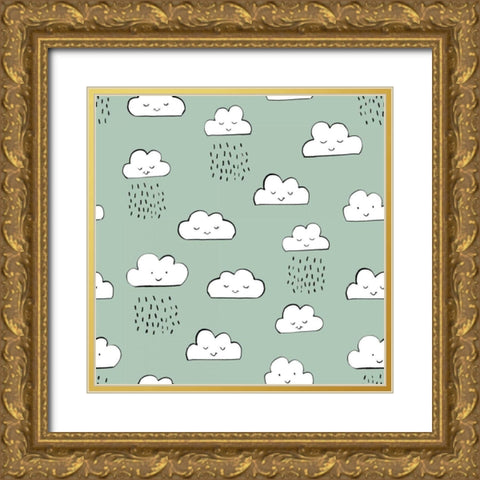 Neighborhood Pals Pattern IB Gold Ornate Wood Framed Art Print with Double Matting by Zaman, Farida