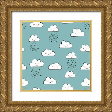 Neighborhood Pals Pattern IC Gold Ornate Wood Framed Art Print with Double Matting by Zaman, Farida