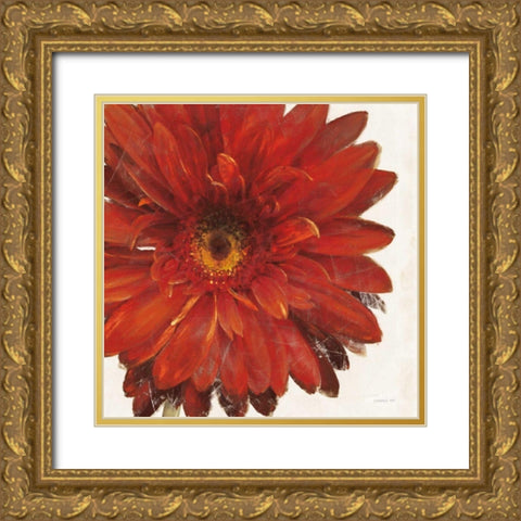 Vivid Daisy Dark Red Crop Gold Ornate Wood Framed Art Print with Double Matting by Nai, Danhui