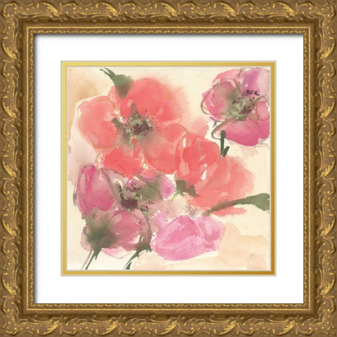 Coral Blooms I Dark Green Gold Ornate Wood Framed Art Print with Double Matting by Paschke, Chris
