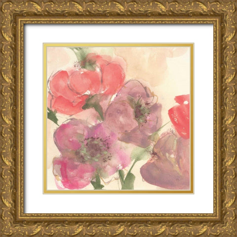 Coral Blooms II Dark Green Gold Ornate Wood Framed Art Print with Double Matting by Paschke, Chris
