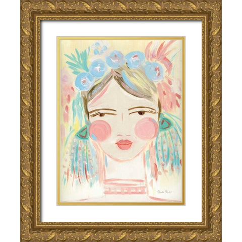 Fresh Face I Neutral Gold Ornate Wood Framed Art Print with Double Matting by Zaman, Farida