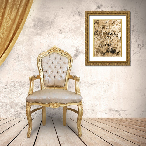 Graffiti Freedom Sepia Gold Ornate Wood Framed Art Print with Double Matting by Nai, Danhui