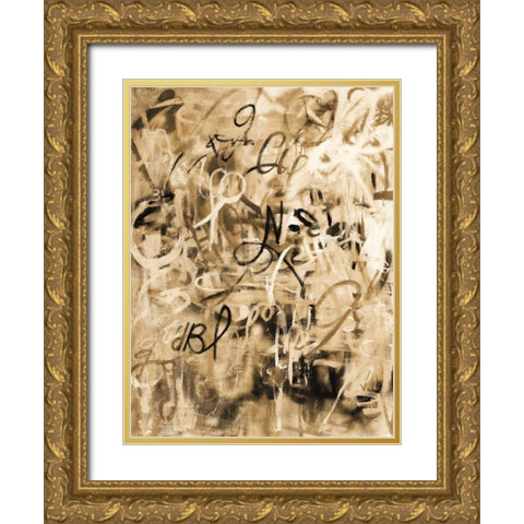 Graffiti Freedom Sepia Gold Ornate Wood Framed Art Print with Double Matting by Nai, Danhui