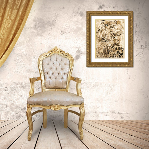 Graffiti Love Sepia Gold Ornate Wood Framed Art Print with Double Matting by Nai, Danhui