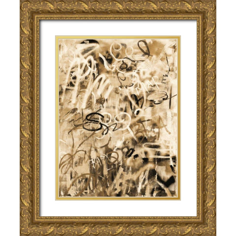 Graffiti Love Sepia Gold Ornate Wood Framed Art Print with Double Matting by Nai, Danhui