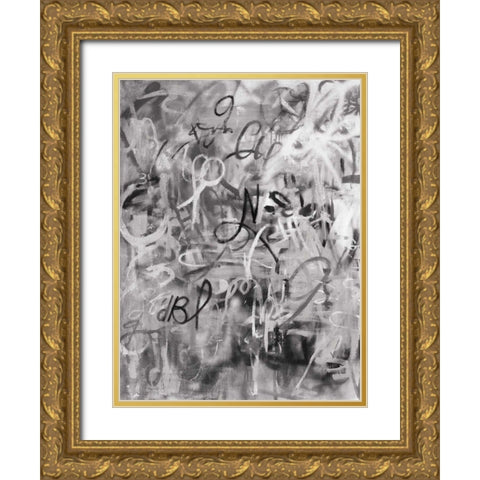 Graffiti Freedom Monochromatic Gold Ornate Wood Framed Art Print with Double Matting by Nai, Danhui