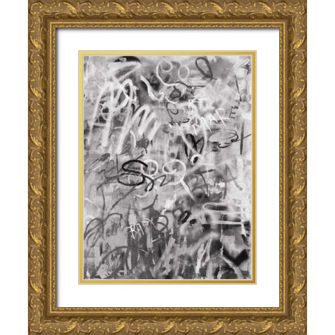 Graffiti Love Monochromatic Gold Ornate Wood Framed Art Print with Double Matting by Nai, Danhui