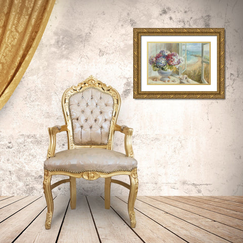 Coastal Hydrangea WAG Gold Ornate Wood Framed Art Print with Double Matting by Nai, Danhui