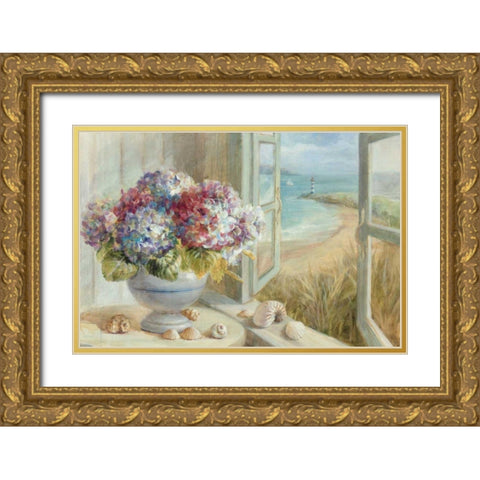 Coastal Hydrangea WAG Gold Ornate Wood Framed Art Print with Double Matting by Nai, Danhui