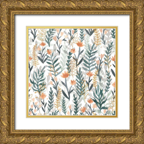 Spring Blooms Pattern I Gold Ornate Wood Framed Art Print with Double Matting by Marshall, Laura