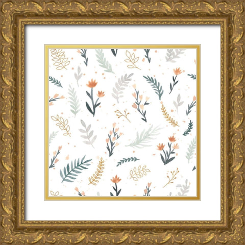 Spring Blooms Pattern VII Gold Ornate Wood Framed Art Print with Double Matting by Marshall, Laura