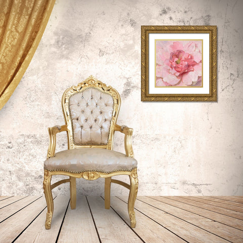 Blushing Metallic Peony Gold Ornate Wood Framed Art Print with Double Matting by Nai, Danhui