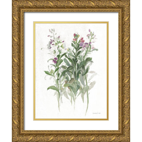Sprigs of June I White Gold Ornate Wood Framed Art Print with Double Matting by Nai, Danhui