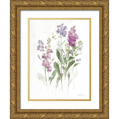 Sprigs of June II White Gold Ornate Wood Framed Art Print with Double Matting by Nai, Danhui