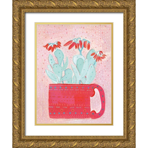 Coral Cuppa Gold Ornate Wood Framed Art Print with Double Matting by Mack, Lynn