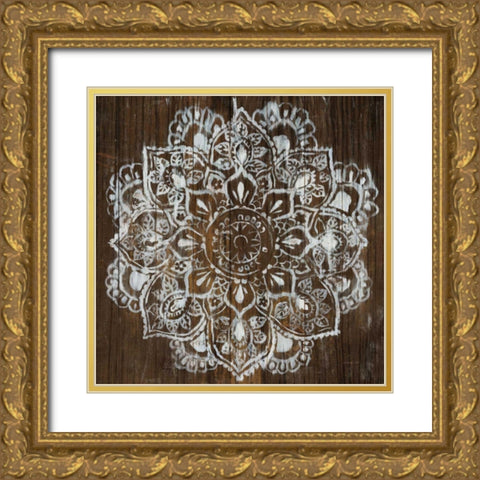 Mandala on Dark Wood Gold Ornate Wood Framed Art Print with Double Matting by Nai, Danhui