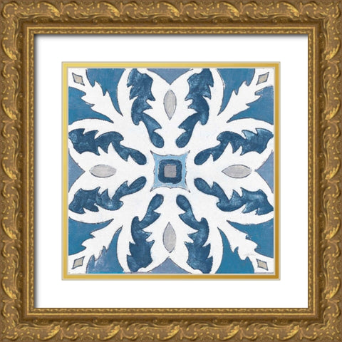 Gypsy Wall Tile 10 Blue Gray Gold Ornate Wood Framed Art Print with Double Matting by Vassileva, Silvia