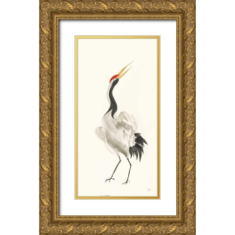 Scroll Crane I Warm Gold Ornate Wood Framed Art Print with Double Matting by Paschke, Chris