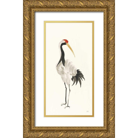 Scroll Crane II Warm Gold Ornate Wood Framed Art Print with Double Matting by Paschke, Chris