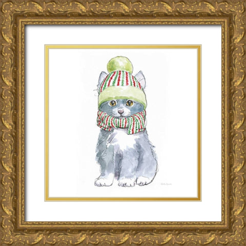 Christmas Kitties II Square Gold Ornate Wood Framed Art Print with Double Matting by Grove, Beth