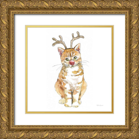 Christmas Kitties III Square Gold Ornate Wood Framed Art Print with Double Matting by Grove, Beth