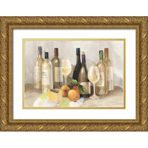 Wine and Fruit II v2 Light Gold Ornate Wood Framed Art Print with Double Matting by Hristova, Albena
