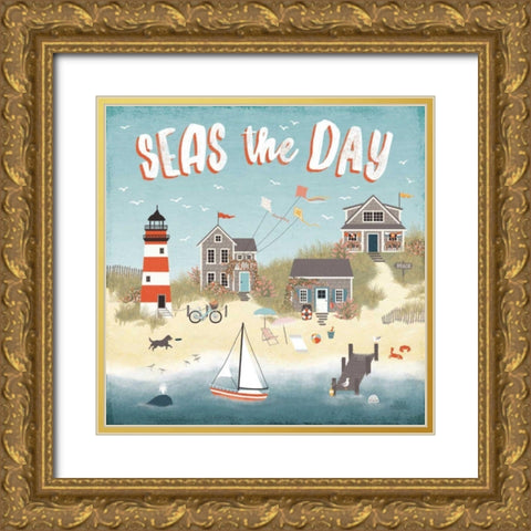 Seaside Village II Gold Ornate Wood Framed Art Print with Double Matting by Marshall, Laura