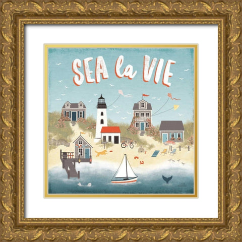 Seaside Village III Gold Ornate Wood Framed Art Print with Double Matting by Marshall, Laura